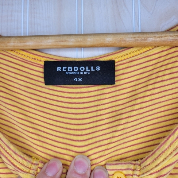 Rebdolls Yellow Striped Long Sleeve Top Sz 4X - Picture 4 of 4